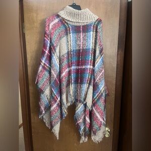 Cozy Plaid Knit Poncho